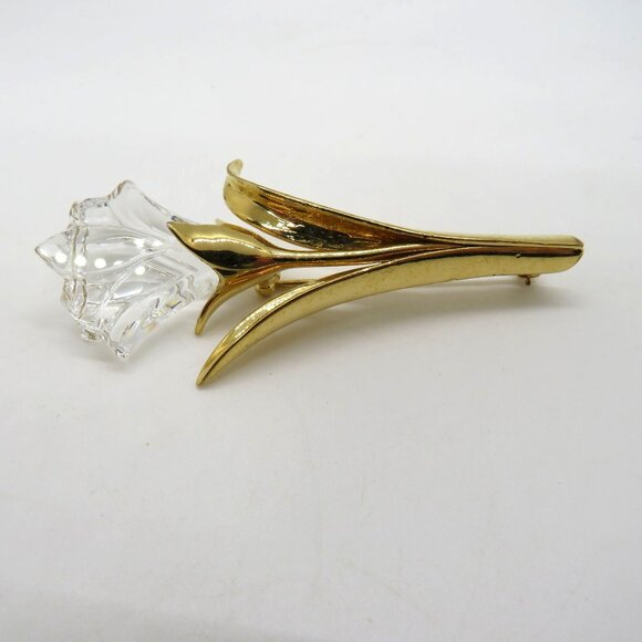 Swarovski Brooch Lily Clear Crystal Gold Tone Flower Floral Design Pin - Picture 4 of 10